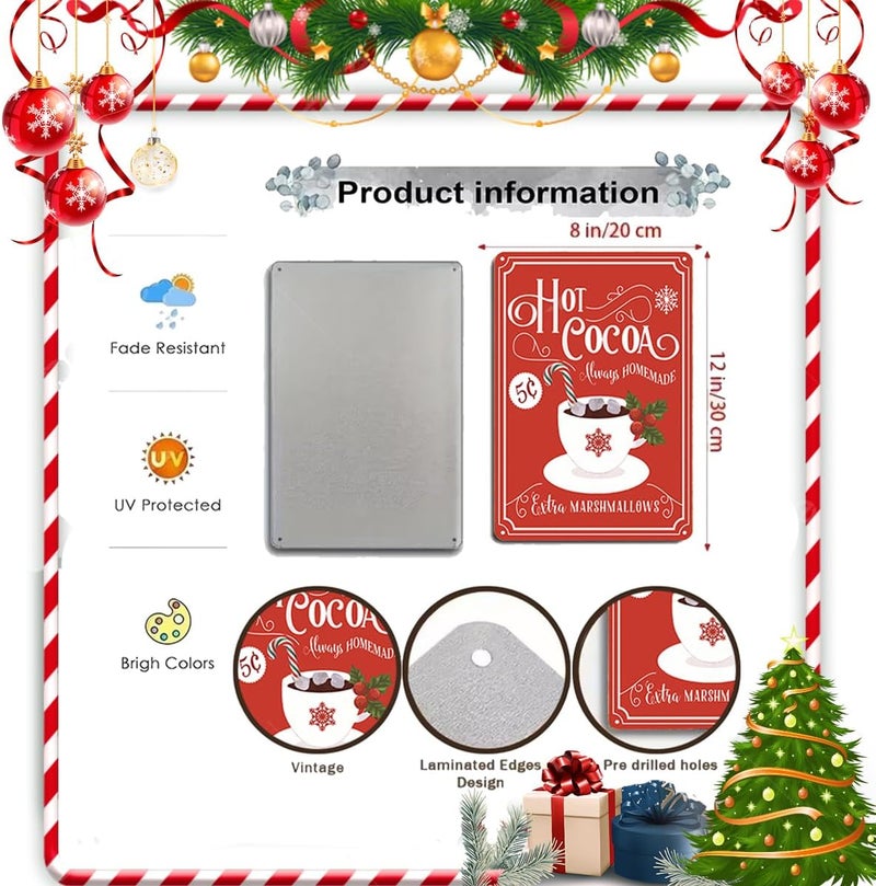 Joyline Vintage Christmas Decor Gifts Rustic Hot Cocoa Always Homemade Extra Marshmallows Tin Sign for Home Farmhouse Kicthen Cafe Bar Wall Decor 8 x 12 inches (3234) - Image 2
